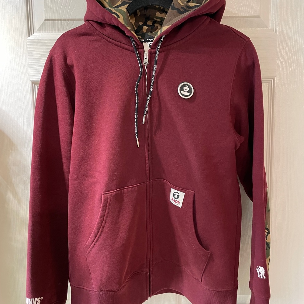 Aape by BAPE Burgundy Full-Zip Hoodie